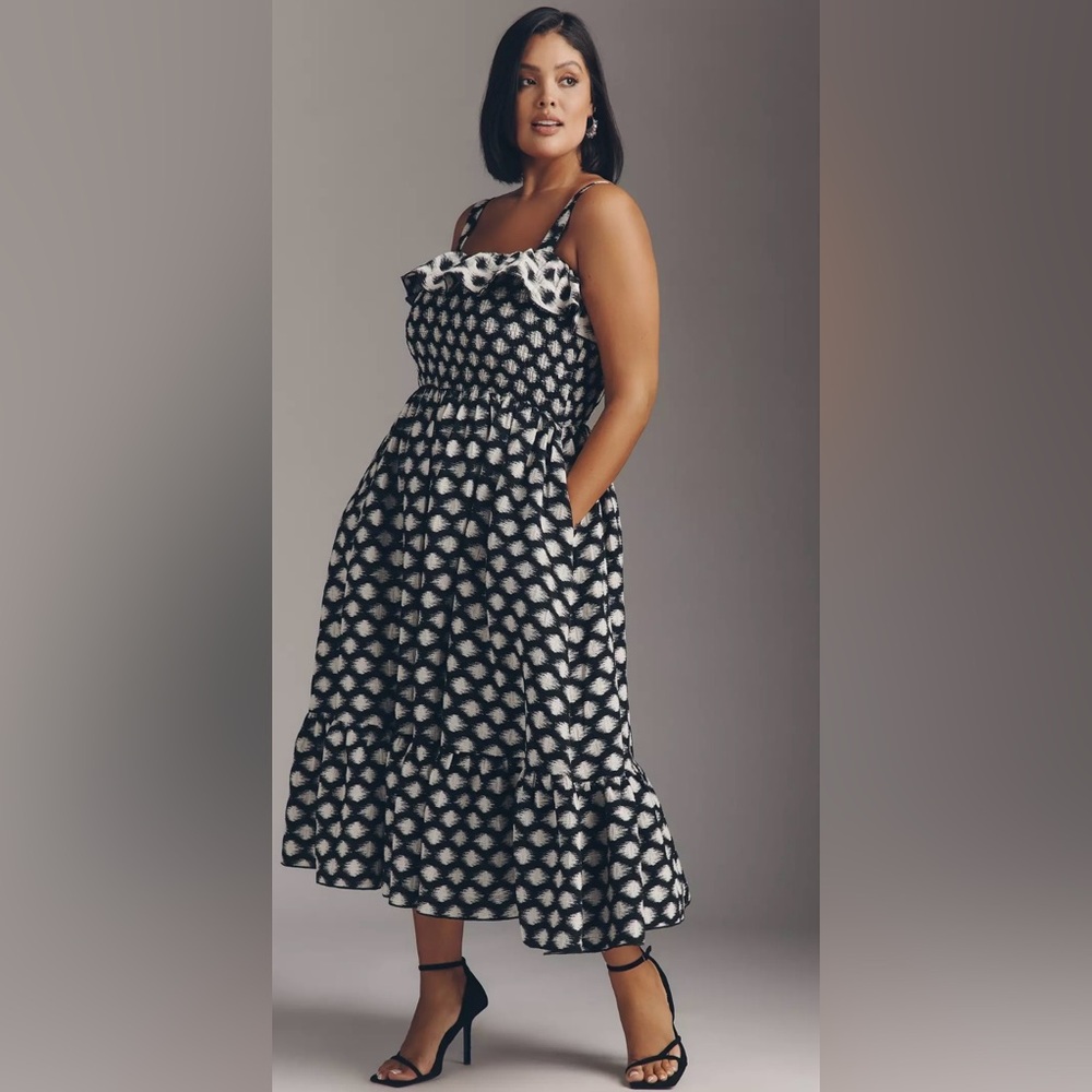 Anthropologie - Elegant Black and White Patterned Dress